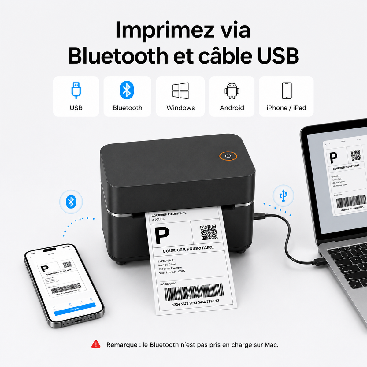 Imprimante thermique Bluetooth pour étiquettes colis comparée au laser et au jet d’encre