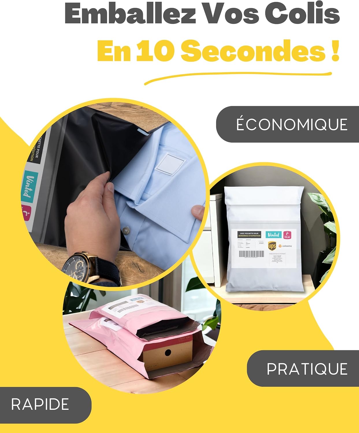 Pochettes d'Expédition Rose Étanches - Pack de 30 (S/M/L) Vinted
