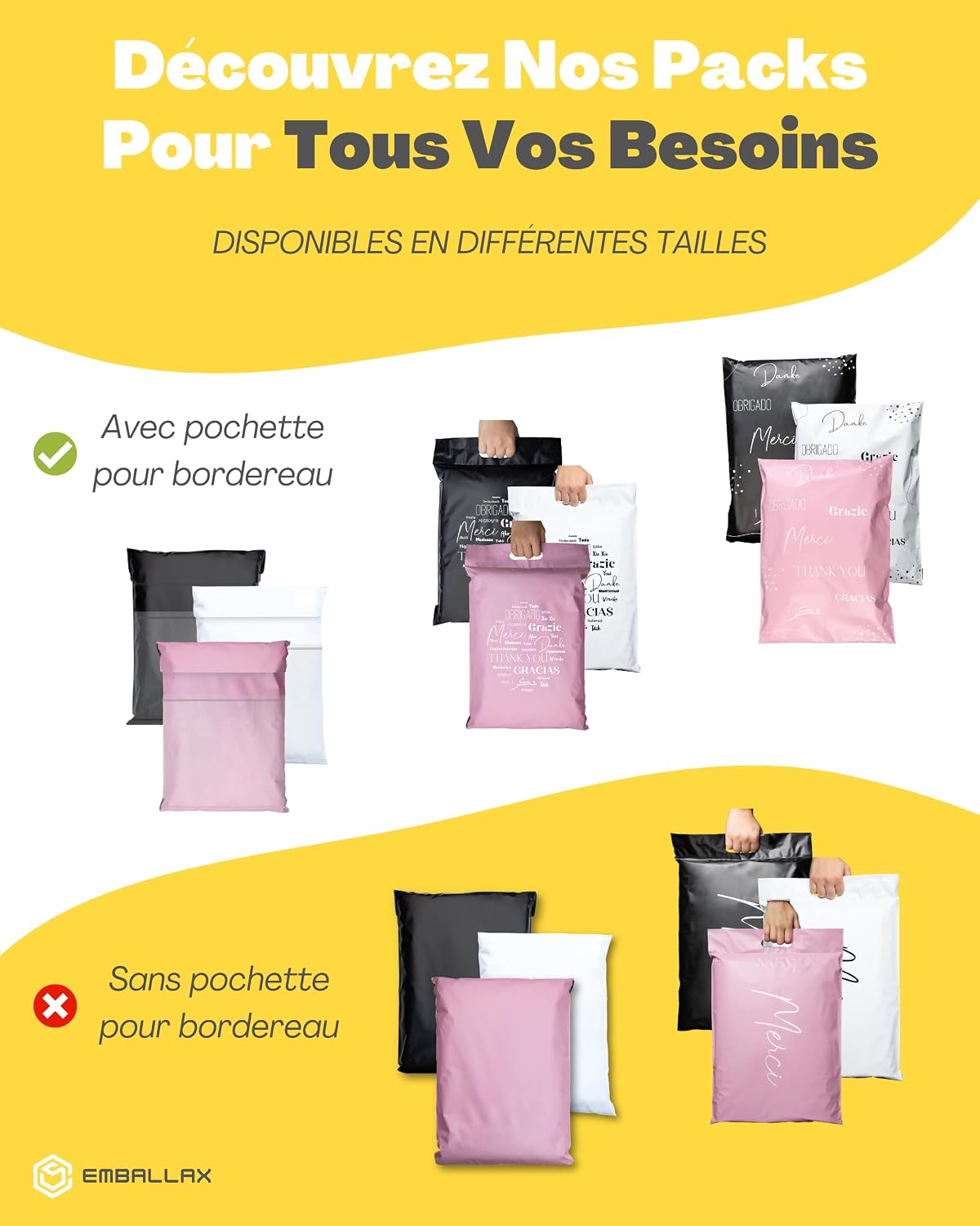 Pochettes d'Envoi Colis Rose - Pack de 30