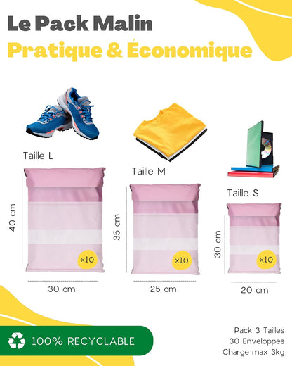Pochettes d'Envoi Colis Rose - Pack de 30