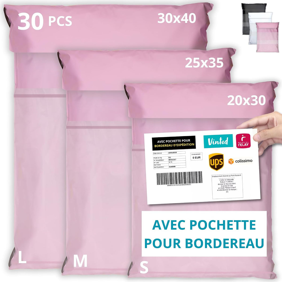 Pochettes d'Envoi Colis Rose - Pack de 30
