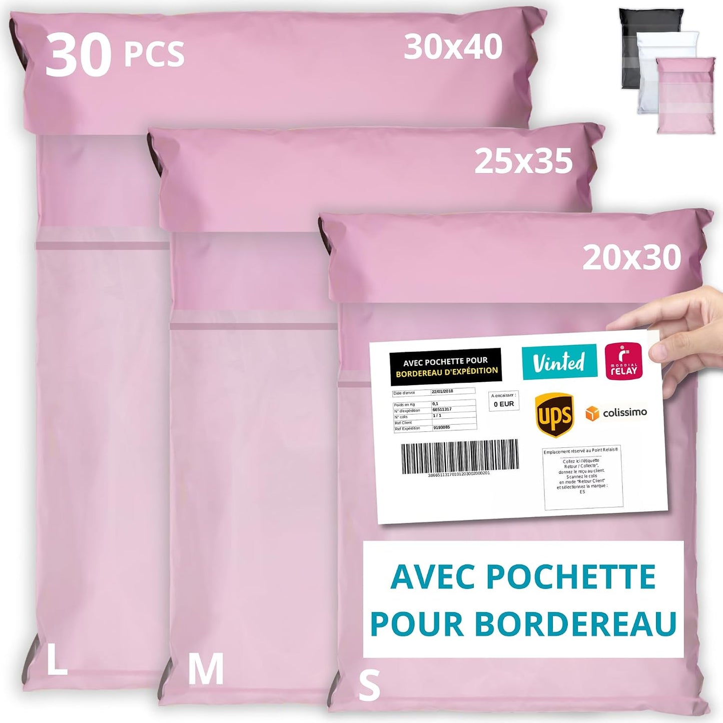 Pochettes d'Envoi Colis Rose - Pack de 30