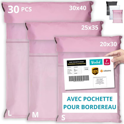 Pochettes d'Envoi Colis Rose - Pack de 30