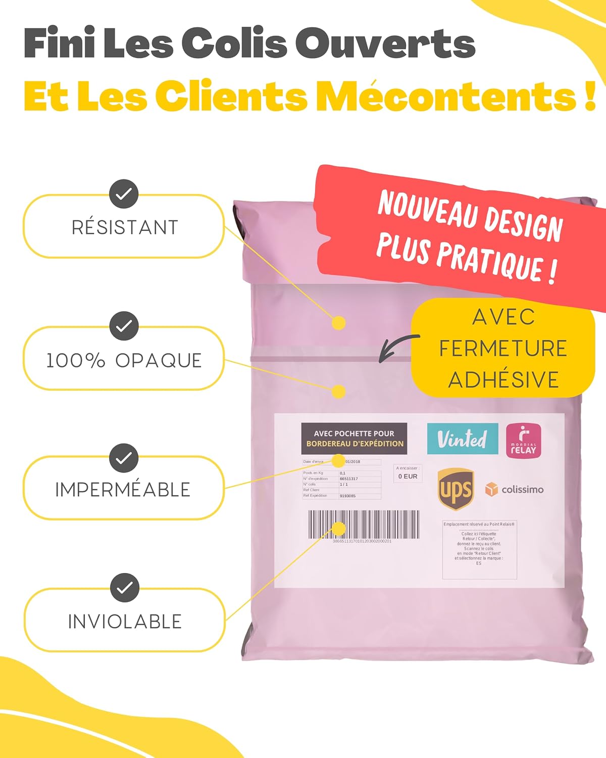 Pochettes d'Envoi Colis Rose - Pack de 30