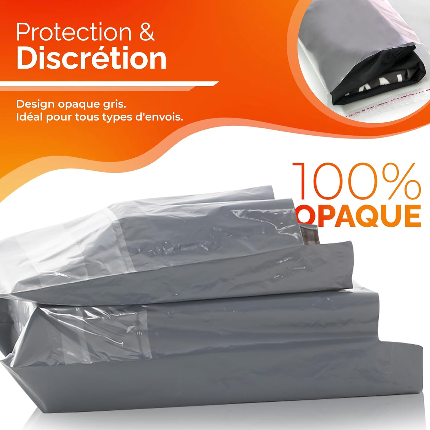 Pochettes d'Expédition Grises Étanches - Pack de 30 (S/M/L) Vinted