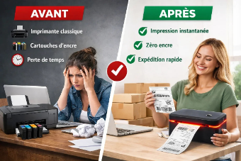 Imprimante thermique sans encre pour colis Vinted, Amazon & Shopify - impression instantanée et rapide