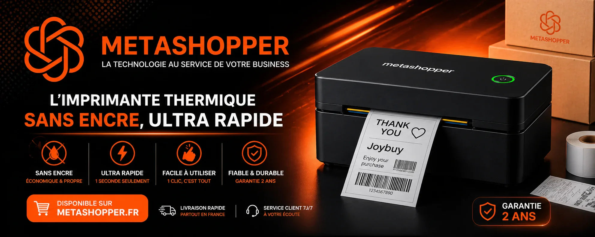 Imprimante thermique sans encre ultra rapide pour colis Vinted, Amazon, Shopify - Garantie 2 ans