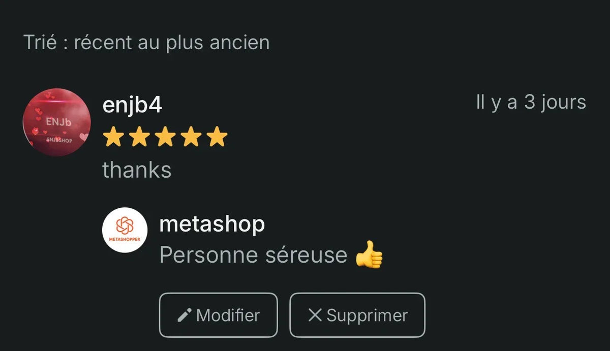 Avis client 5 étoiles pour imprimante thermique sans encre, réponse positive de Metashopper