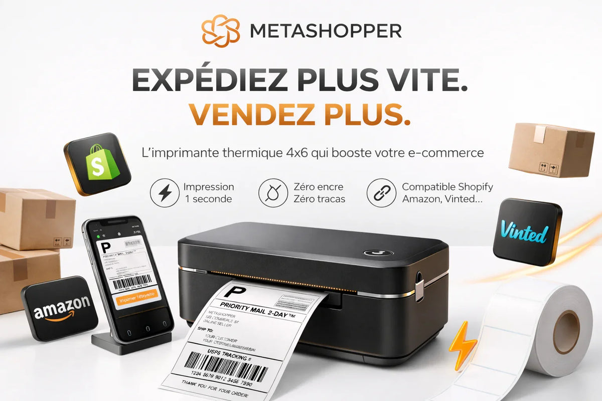 Imprimante thermique sans encre 4x6 pour étiquettes colis Amazon, Shopify, Vinted - impression rapide