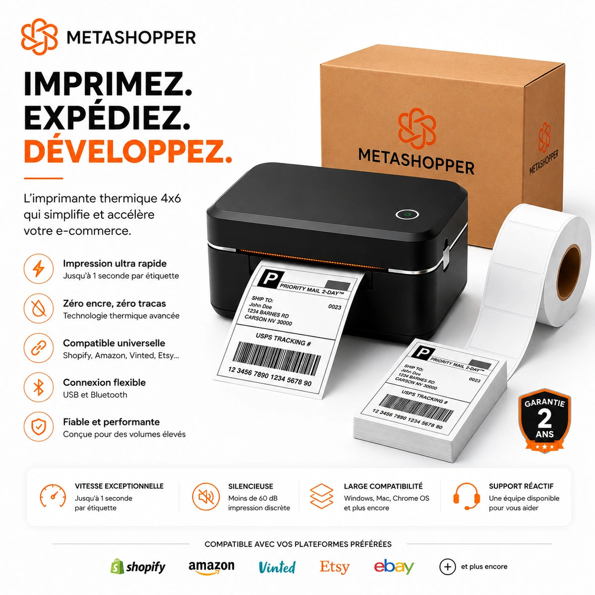 Metashopper Imprimante Thermique e commerce vinted tik tok shop