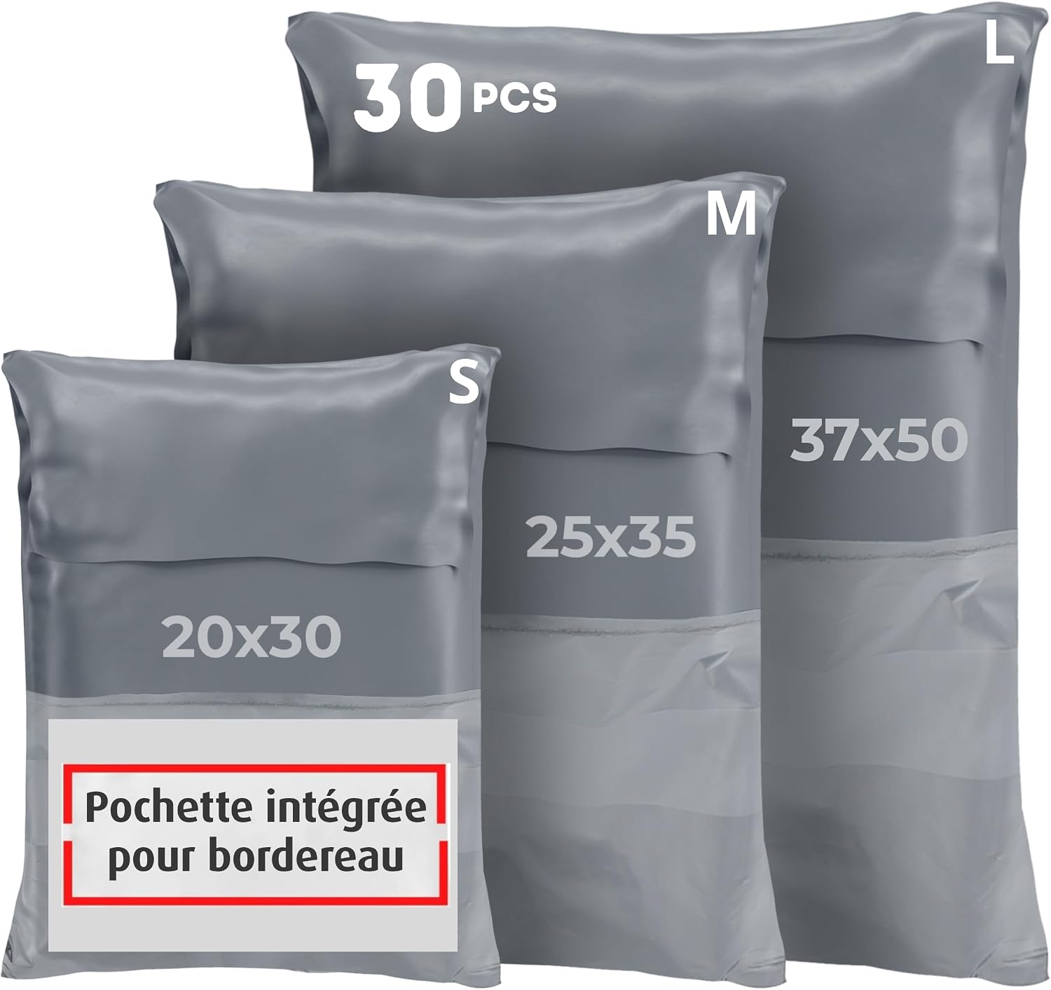 Pochette d'expédition grise étanche – Pack 30 | Metashopper