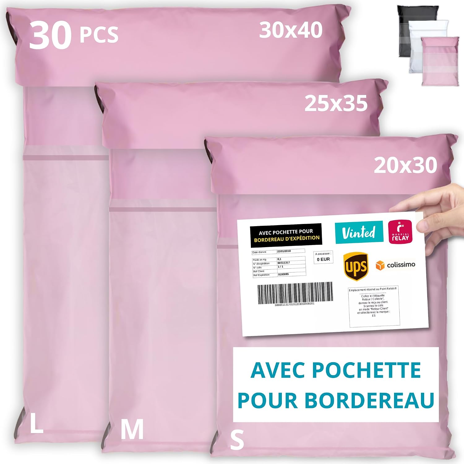 Pochette d'expédition rose étanche – Pack 30 | Metashopper