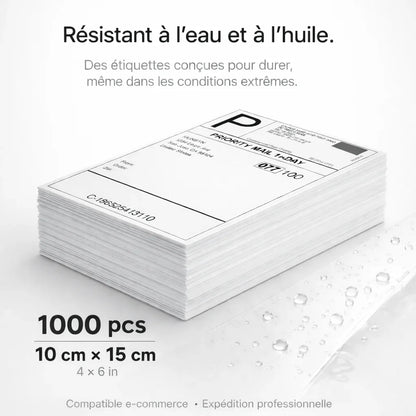 Étiquettes thermiques 10x15 cm résistantes à l'eau, idéales pour e-commerce et expéditions professionnelles