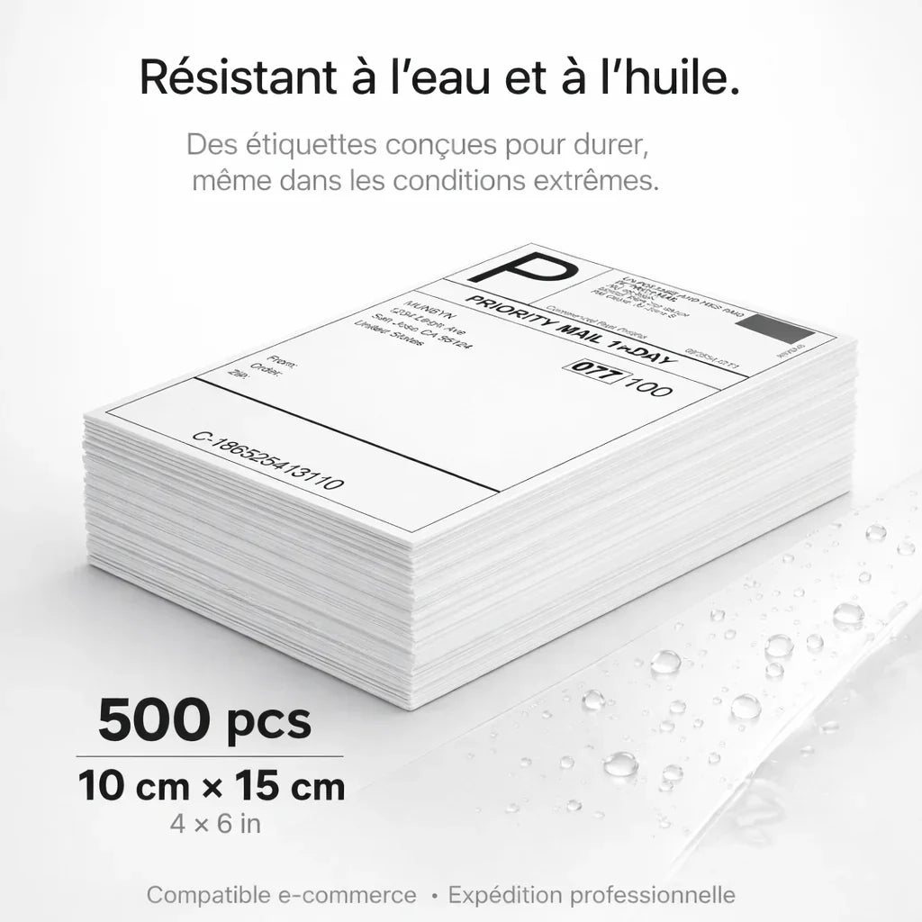 Étiquettes résistantes à l'eau et à l'huile, 500 pcs, 10x15 cm, compatibles e-commerce et expédition professionnelle